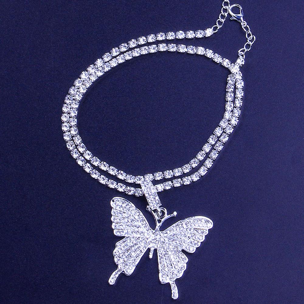 Stonefans Bling Tennis chaîne grand papillon cheville strass pour les femmes papillon pendentif cheville pied chaîne bijoux