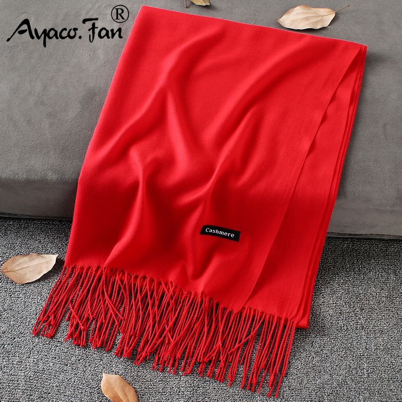 Weiche Kaschmir Schals Frauen Herbst Neue Feste Farbe wickelt Dünne Lange Schal mit Quaste lässig Dame Winter Weibliche Schal