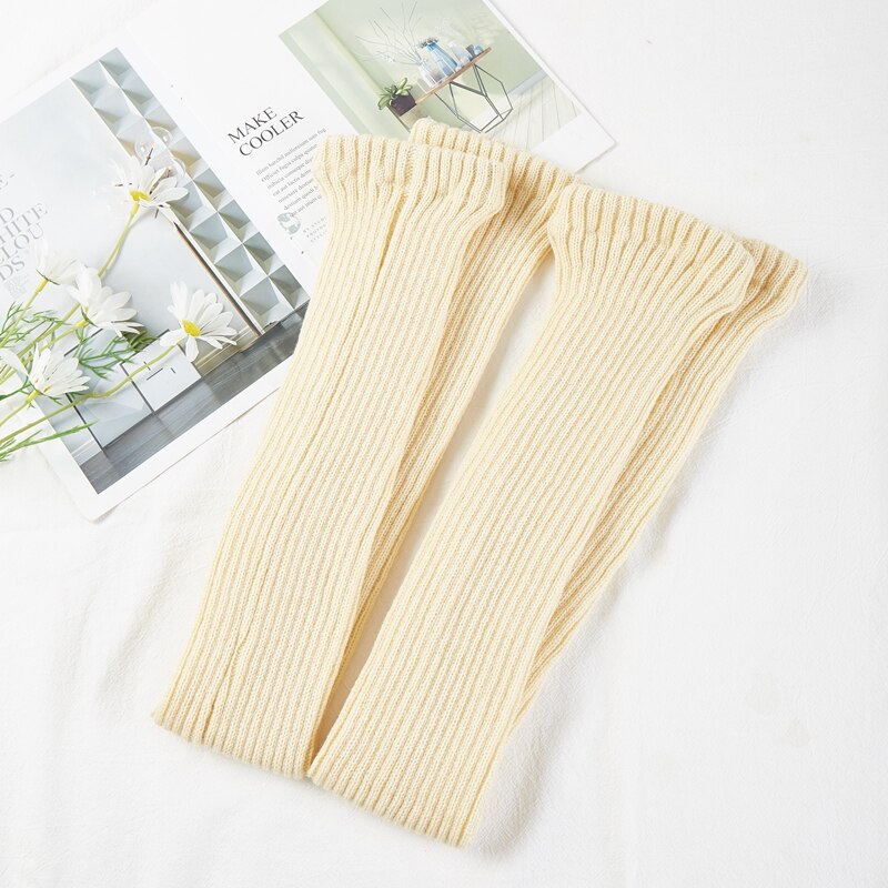 Chaussettes Tube longues en tricot pour femmes, chauffe-jambes, couleur unie, Simple, très élastique, pour l&#39;extérieur, hiver, , doux, ,: beige