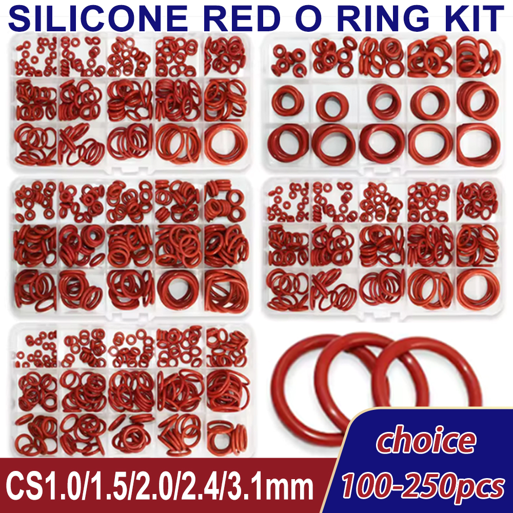 O-Ring-Dichtungen, Dichtung, Silikon, roter O-Ring-Dichtungssatz, ölbeständige O-Ringe, Gummi-O-Ring, Hochtemperatur-VMQ-Unterlegscheibe, CS1,0 mm–3,1 mm