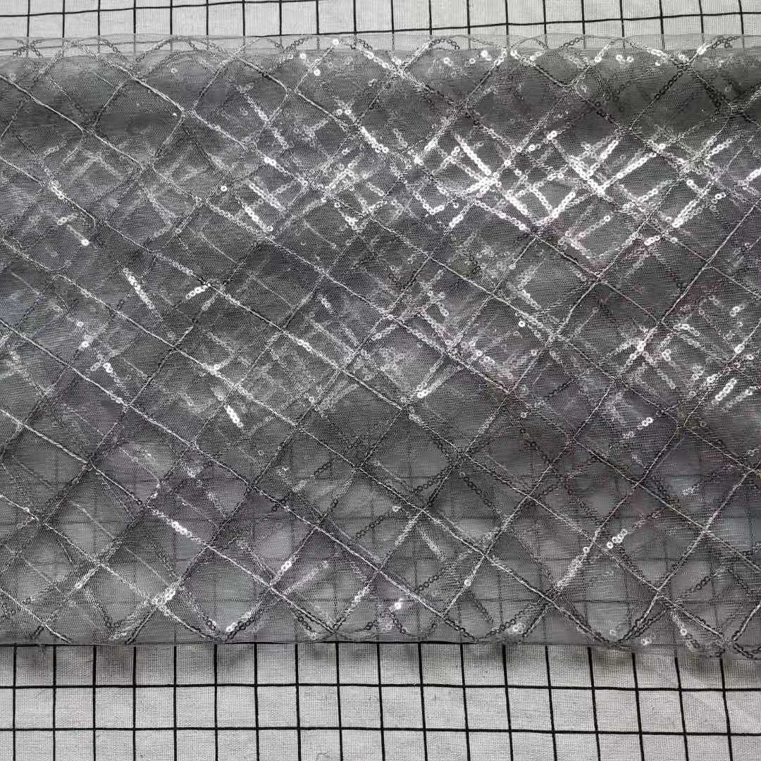 Tkanina zdobiona cekinami w kracie rękojeść koronkowa cekinowa haftowanie rękodzieło moda suknia ślubna DIY damska tkanina siateczkowa tkanina: L / SZARY