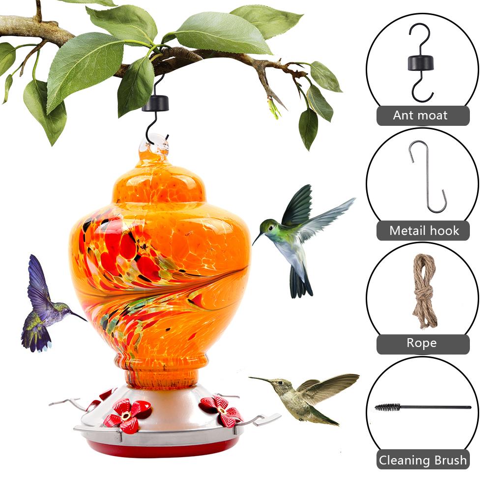 Pet Bird Feeder Hummingbird Feeder Courtyard Outdoor Drinking Fountain Hand-blown Glass Hanging Feeding Station Food Container