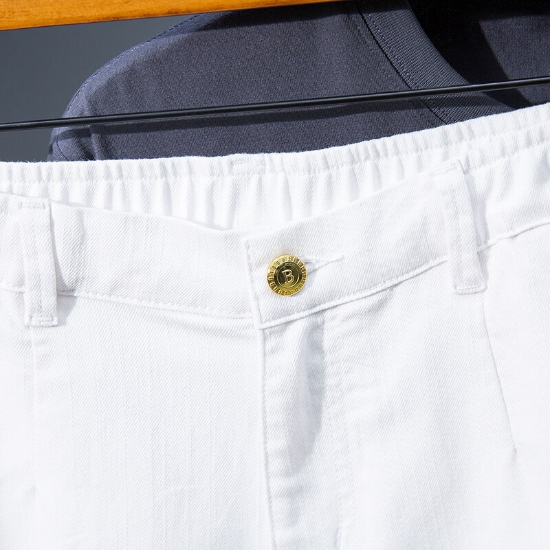 4XL 5XL 6XL 7XL Mannen Straight Losse Pure Wit Lichtgewicht Stretch Denim Shorts Zomer Mode Toevallige Dunne Elastische Taille shorts