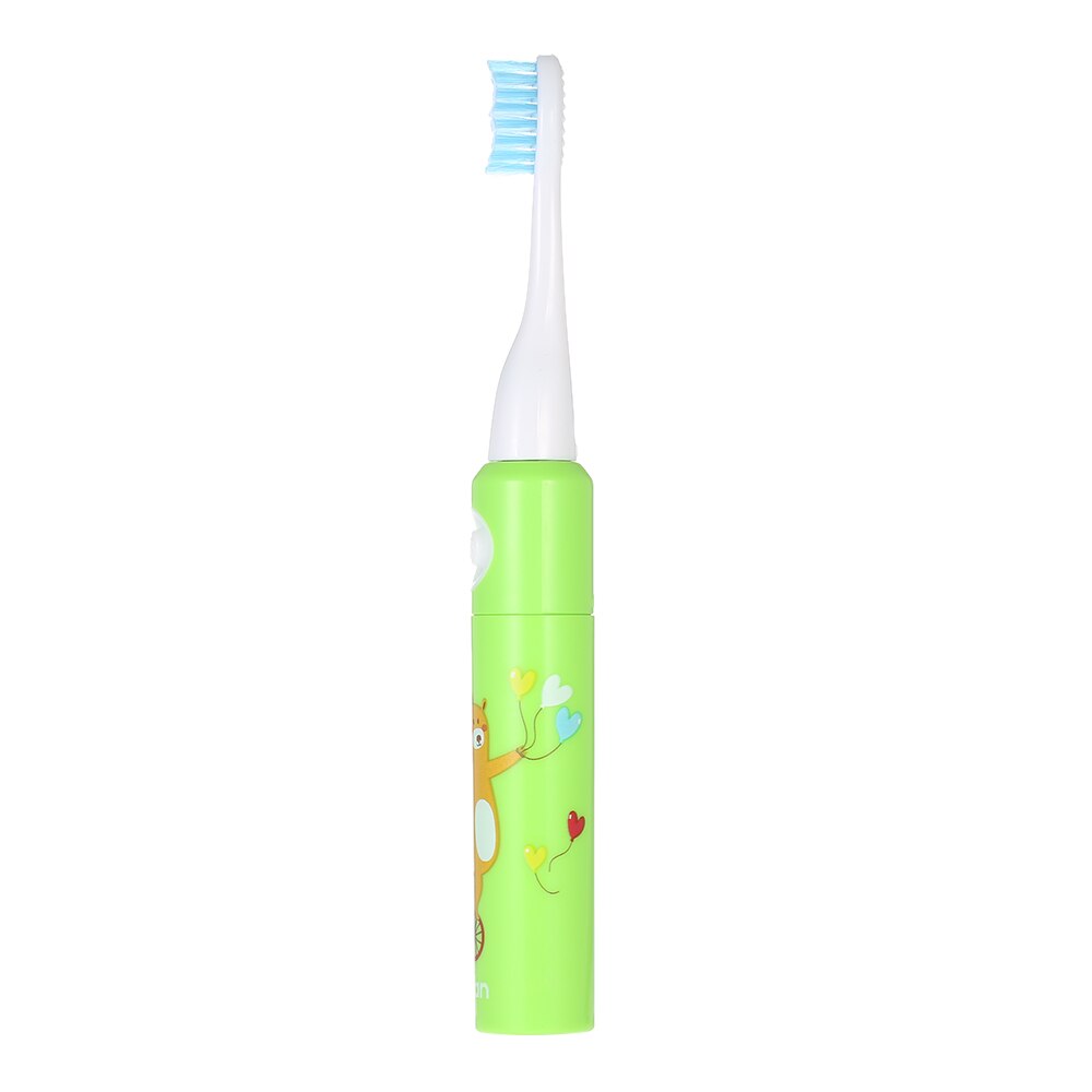 Baby IPX7 Waterproof Automatic Electric Toothbrush cartoon pattern Soft Brush Hair for Kids with 2 Brush Heads: green