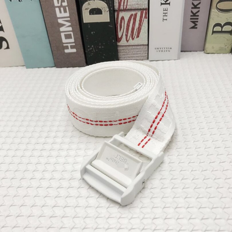 Off White-Trendy All-Match Prachtige Brief Geborduurde Extra Dikke Canvas Riem Zwart Gesp Gesp riem: white / 160cm