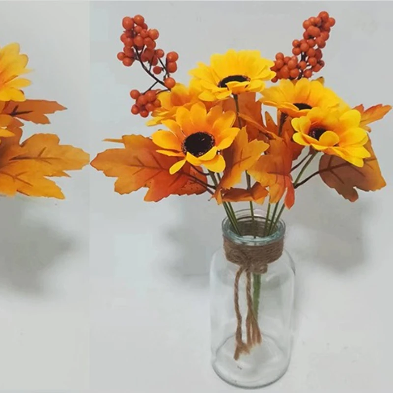 Tuindecoratie Simulatie Esdoornbladeren Zonnebloemen Oranje Boeket Kerstmis Halloween Auditorium Decoratie Kunstbloemen