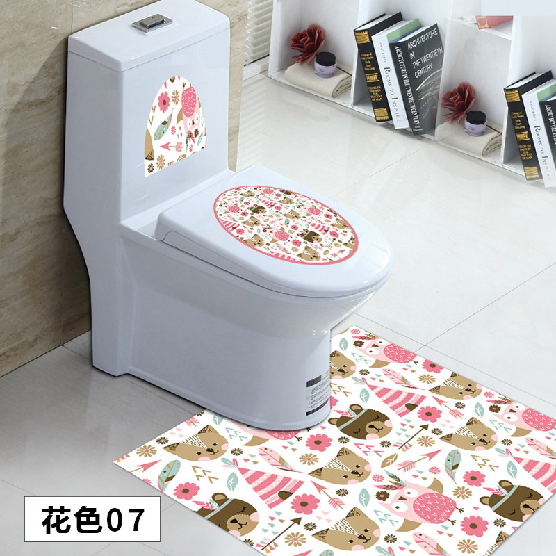 3 st / uppsättning toile klistermärke wc piedestal pan täcke klistermärke toalett pall kommode klistermärke hem badroon dekor 3d tryckt blomma tjockare