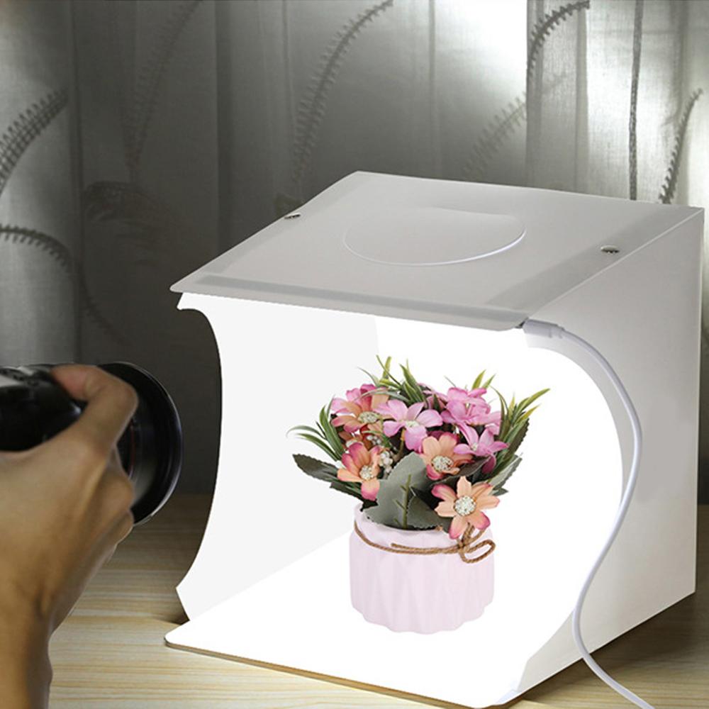 Gosear 1 stk 20 x 20 cm sammenfoldelig mini led fotostudie diffus soft box lightbox lys telt 6 stk baggrunde til professionelle