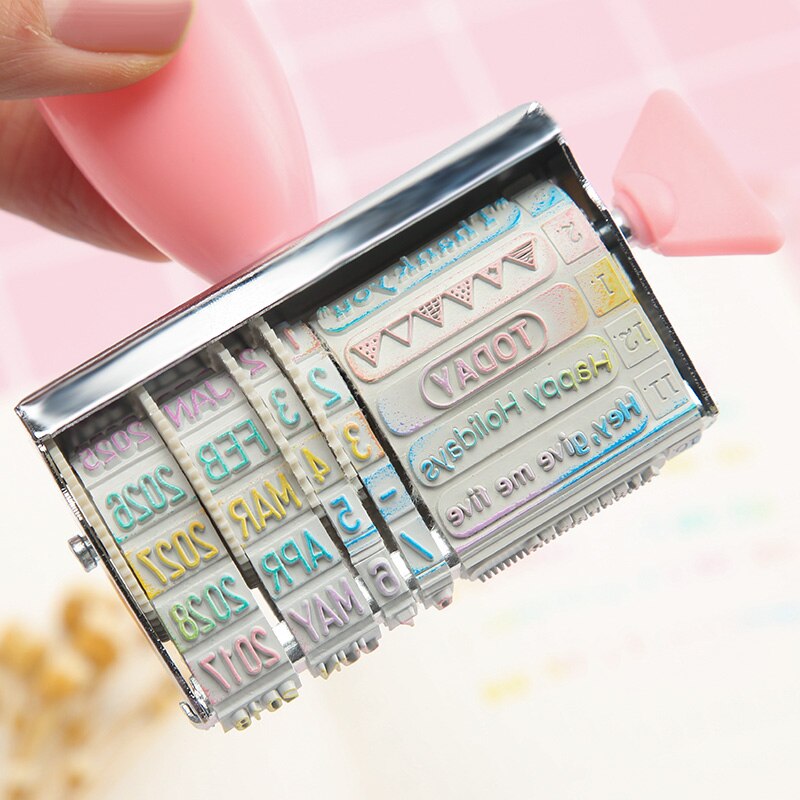 Koreanische Worte und Datum Tagebuch Briefmarken Rad Gummi Rolle Datum Stempel einstellen Stationäbetreffend Schule Schreibwaren Tagebuch Planer Zubehör