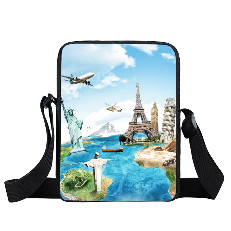 World Map / Oil Painting Landscape Mini Messenger Bag Women Handbag Ladies Shoulder Bag Portable Crossbody Bags Bookbag