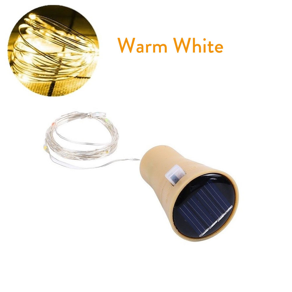 Luces solares para botellas de vino, 10LED, 15LED, 20LED, forma de corcho, guirnalda de luces navideñas, alambre de cobre, lámpara decorativa para habitación del hogar: Color blanco cálido / 0-5 W