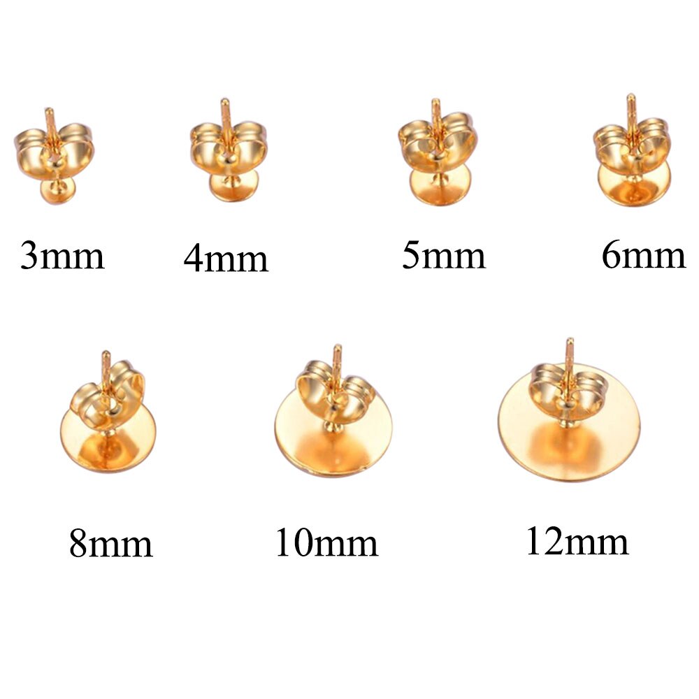 Poteaux de boucle d'oreille en acier inoxydable, 3/4/5/6/8/10/12mm, pour le bricolage et la fabrication de bijoux, 50 pièces/lot