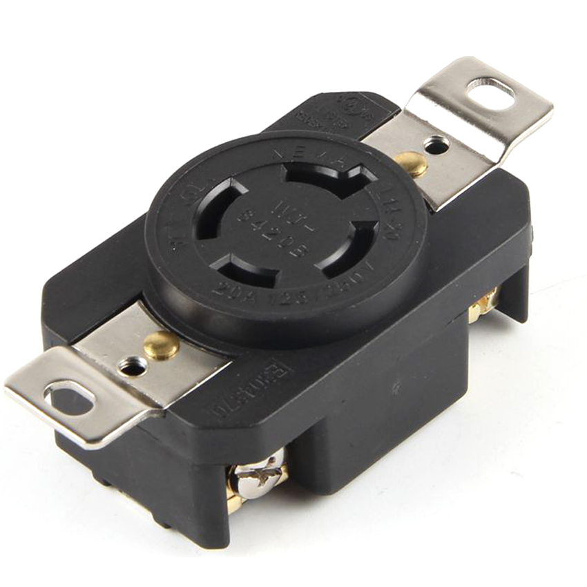 Black UL 20A 250V NEMA L14-20P L14-20R US Locked Receptacle Industry Plug Panel Socket America 4 Pole Wired Connector Plug