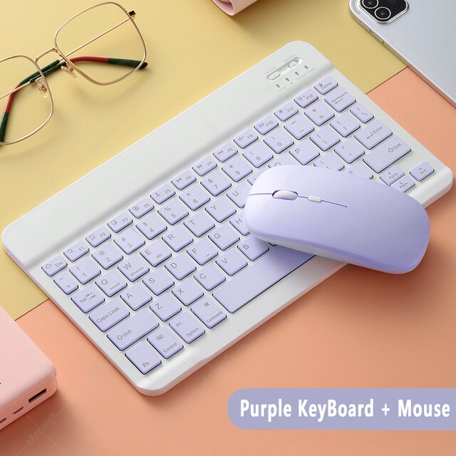 Per iPad tastiera e Mouse Combo tastiera Bluetooth Wireless Teclado per iPad Xiaomi Samsung Huawei Tablet Android IOS Windows: purple and Mouse