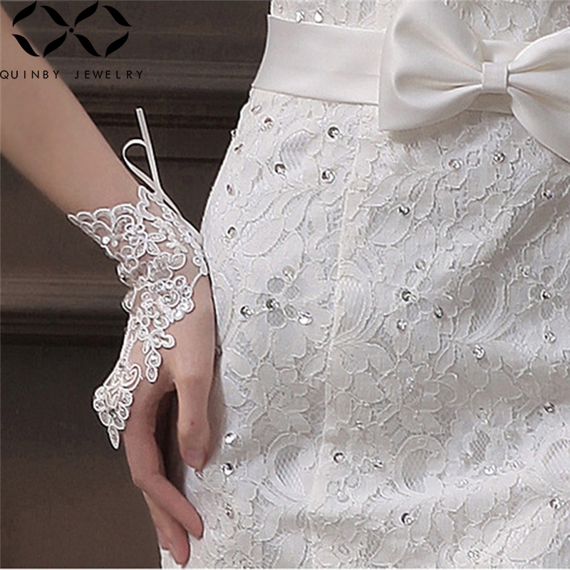 Quinby Wedding Gloves Women Fingerless Bridal Gloves Long Sequin Lace gant mariage femme Party gloves Wedding Accessories Q5
