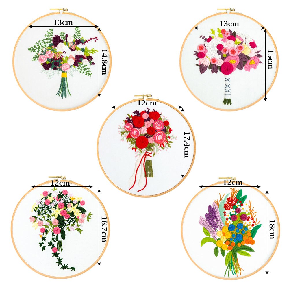 DIY Stamped Embroidery Starter Kit With Flowers Plants Pattern Embroidery Cloth Color Threads Tool Kit Handmade Embroidery
