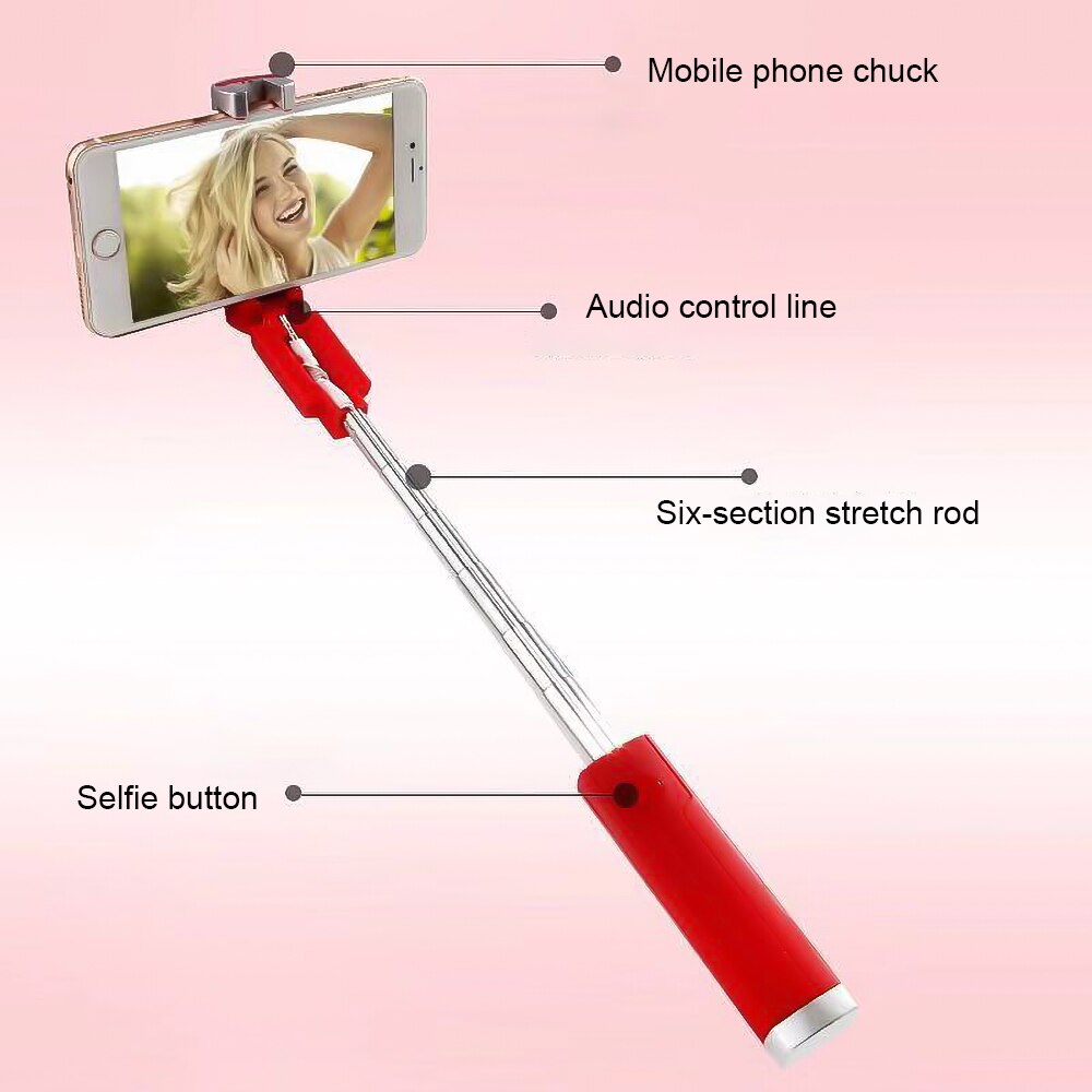 Kebidu Extendable Handheld Selfie Stick With Remote Shutter Button 3.5mm Cable Wired Selfie Monopod For Android IOS Phone