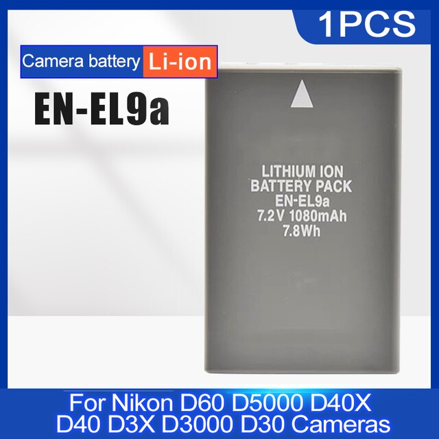 7.2V 1080mAh EN-EL9a ENEL9a Rechargeable Au Lithium batterie Pour Appareil Photo Nikon EN-EL9a D60 D5000 D40X D40 D3X D3000 D30 Caméras: 1PCS