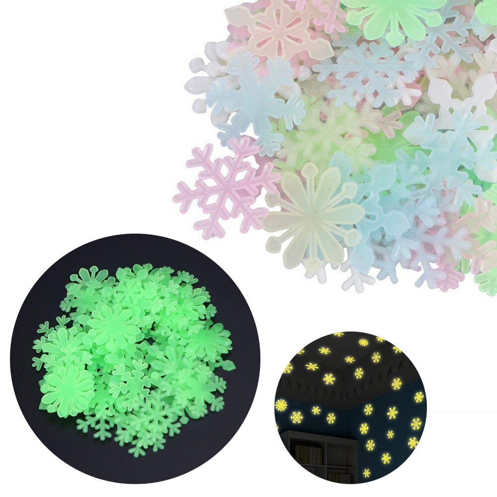 50 pcs/lot Glow In The Dark Snowflake Wall Stickers Window Kids room Christmas Sticker Fluorescent Year wallpaper DIY /d: Multicolor