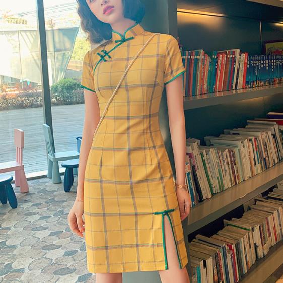 Robe qipao d'été en coton pour fille, rayures, motifs vintage: C / M