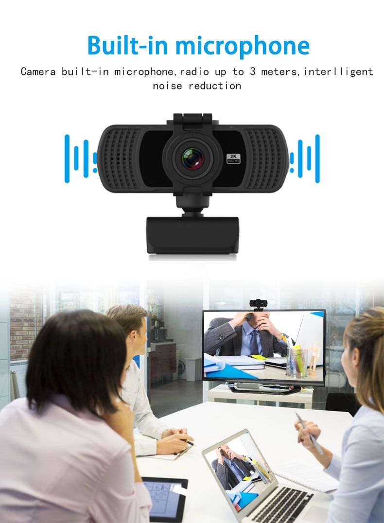 2K Webcam HD 1080P Webcam Computer PC WebCamera with Microphone for Live Broadcast Video Calling Conference Work Camaras Web PC