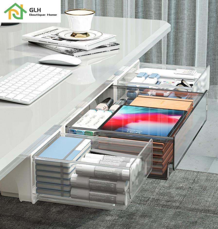 Under Desk Hidden Drawer Box Plastic Kitchen Storage Holder Desk Organizer Memo Pen Stationery Storage Box Case
