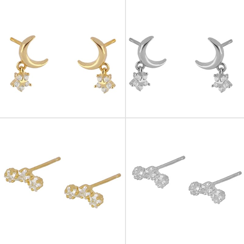 ROXI Neue Mond und Stern Ohrringe 925 Sterling Kristall Zirkon Kleine Stud Ohrringe für Frauen Brincos Delicate Koreanischen Ohrringe