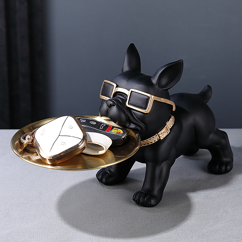 Dog Statue Cool French Bulldog Butler Décor with Tray Big Mouth Home Décor Storage Box Animal Resin Sculputre Figurine Art