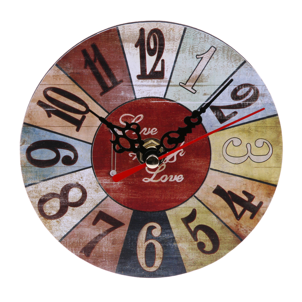 Vintage Wooden Wall Clock Large Shabby Chic Rustic Kitchen Home Antique Style Beauty clock pattern Round photo glass: 01