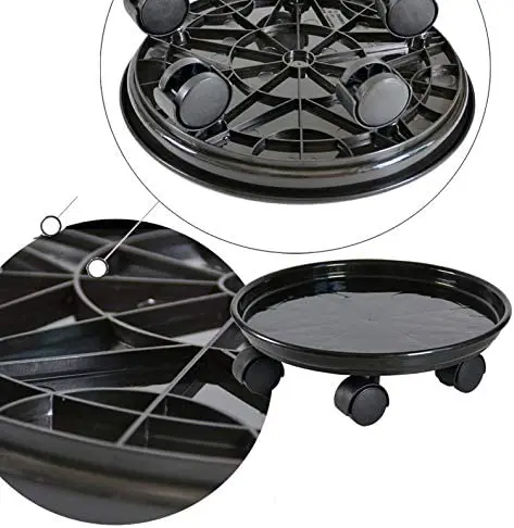 Pot de palette rond avec roues de verrouillage, chariot de jardinière à roulettes roulantes, support de caddie de plante, pot de 30cm pour jardin intérieur