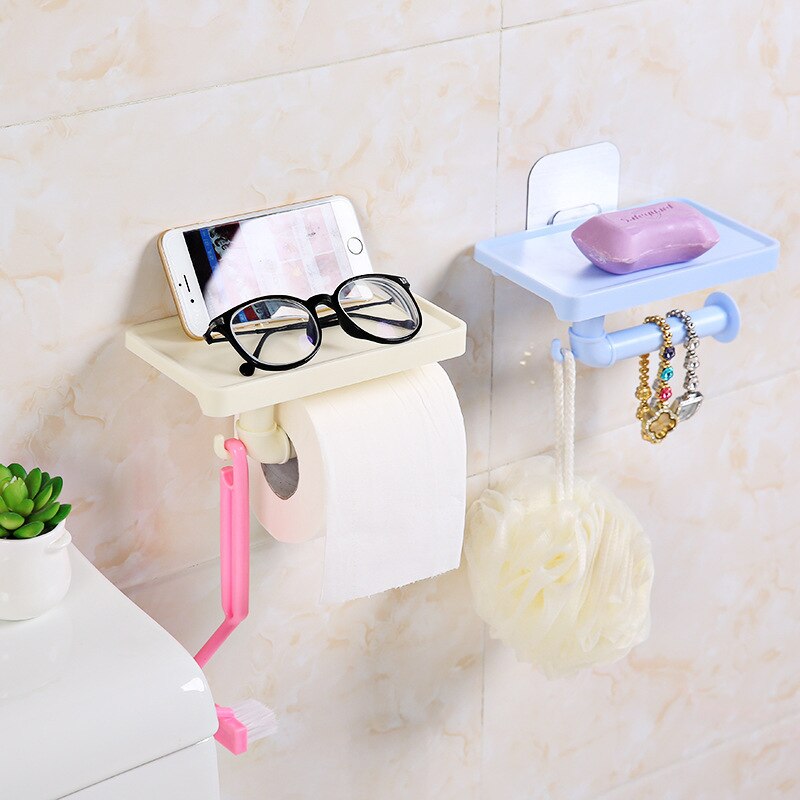 Eenvoudige Kleurrijke toiletrolhouder Met haak Multifunctionele houder voor papieren handdoeken duurzame Opslag plastic badkamer accessoires
