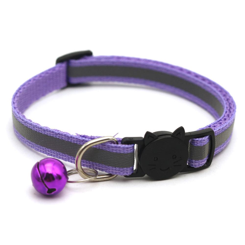 Collier pour chien et chat, sangle de cou, en Nylon réfléchissant, accessoires de laisse, avec cloche colorée pour chiot: Purple