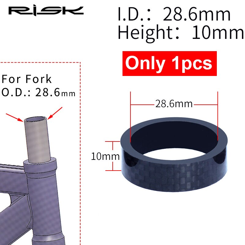 Risiko 5 stk / mye full karbonfiber sykkel hodesett avstandsstykker til 28.6-31.8mm od2 stamme hodesett deler mtb sykkel gaffel karbon vaskemaskin: 1 stk -10mm til 28.6mm