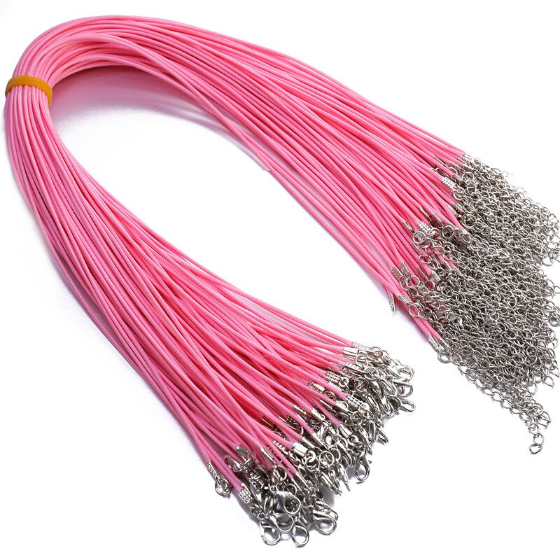 50 sztuk kolorowy skórzany sznur wosk liny łańcuch wosk naszyjnik ze sznurka wisiorek dla DIY Handmade karabińczyk sznurek biżuteria łańcuchy: Pink