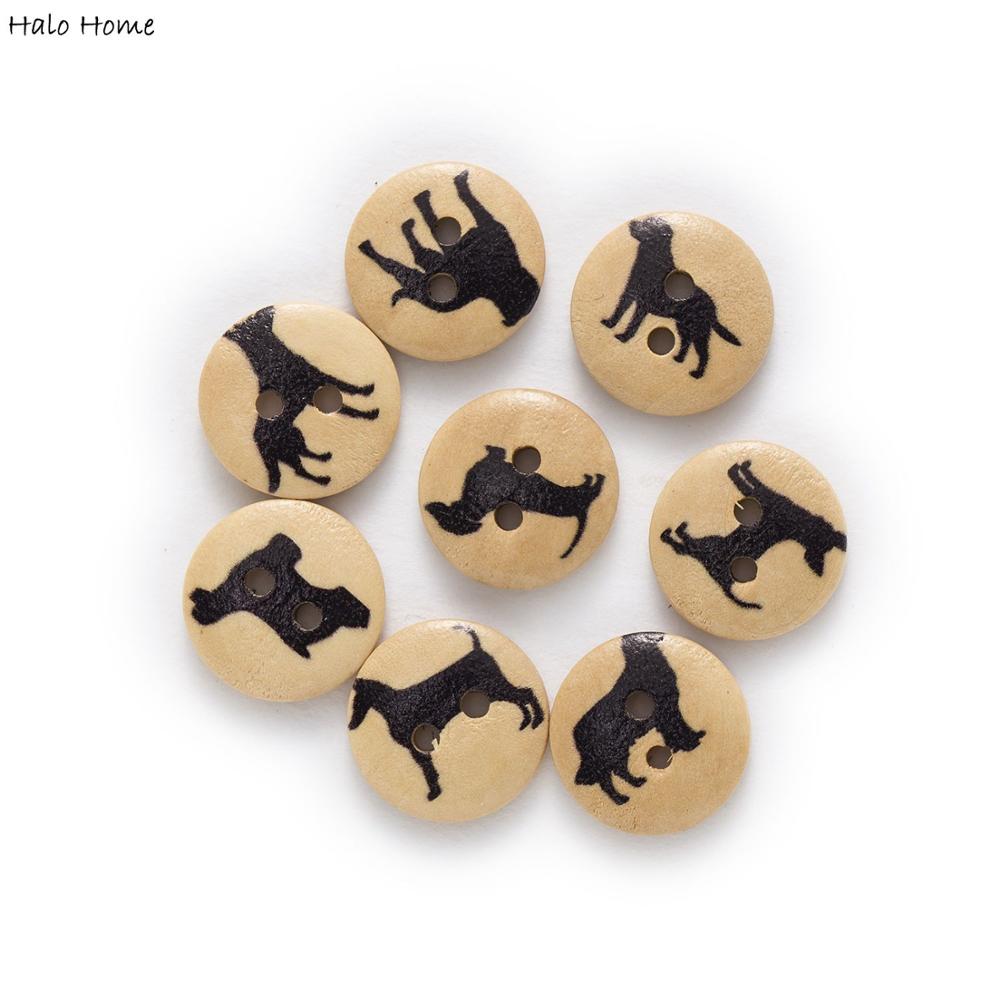 50pcs Cute Dog Printing Round Wood buttons Sewing Scrapbook Clothing Crafts Handwork Accessories 15mm