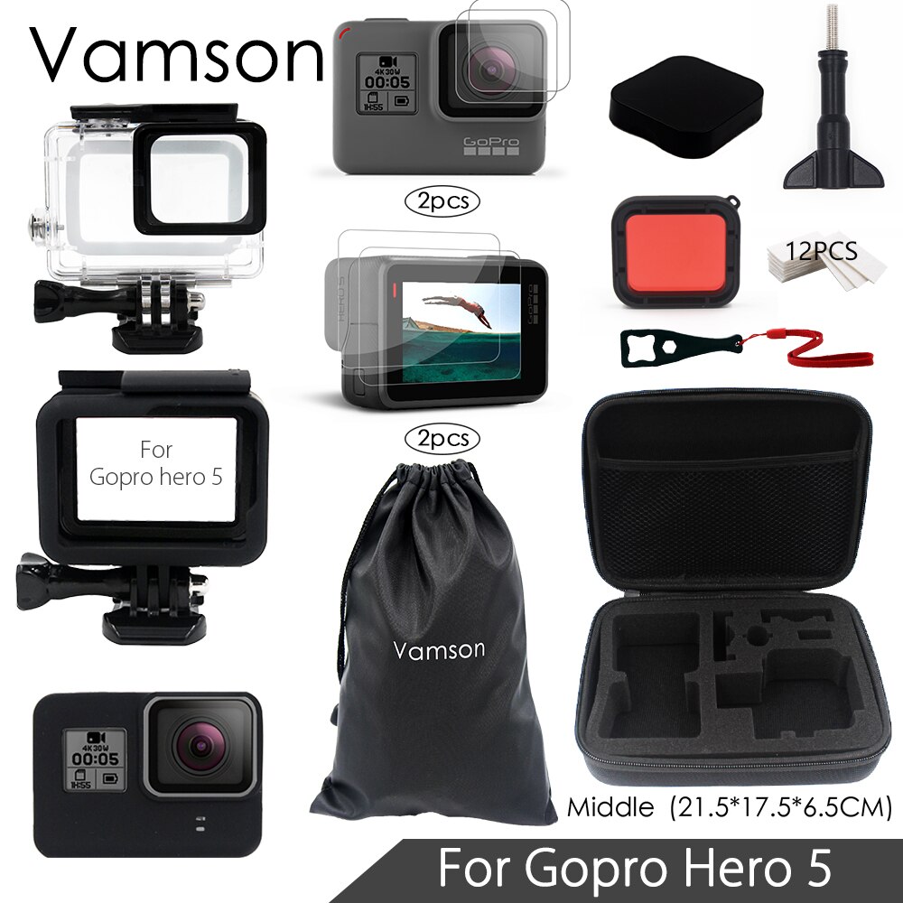 Vamson for gopro hero 7 6 5 tilbehørssett skjermportektor/linsebeskytter vanntett deksel for go pro hero 6 5 vs05c: Vs05c