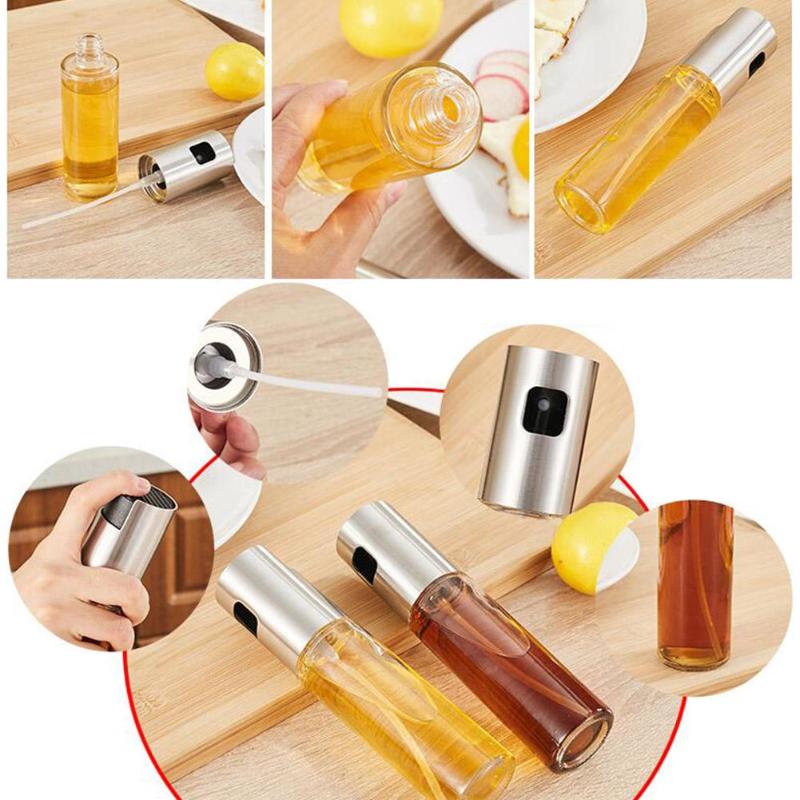 Stainless Steel Olive Oil Spray Empty Bottle Barbecue Vinegar Sprayer Pot Oil Dispenser for Cooking BBQ Kitchen Baking