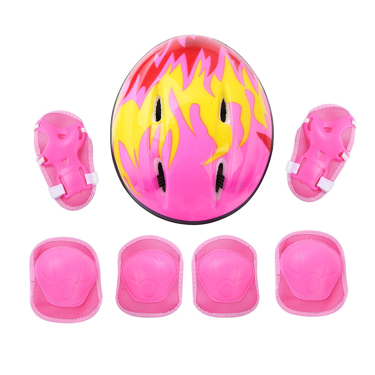 7Stck Sport Schutz Getriebe Outfit freundlicher skaten Radfahren draussen Sport Helm Knie Handgelenk Schutz Ellenbogen Pad Alle-runde schutz einstellen: Rosa