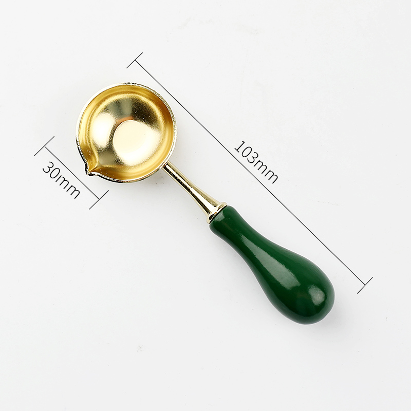 Manico in legno sigillo cucchiaio timbro cera strumento di riscaldamento biglietto di auguri di nozze fai da te cera perlina cucchiaio sigillo cucchiaio di cera di fusione inossidabile: verde maniglia