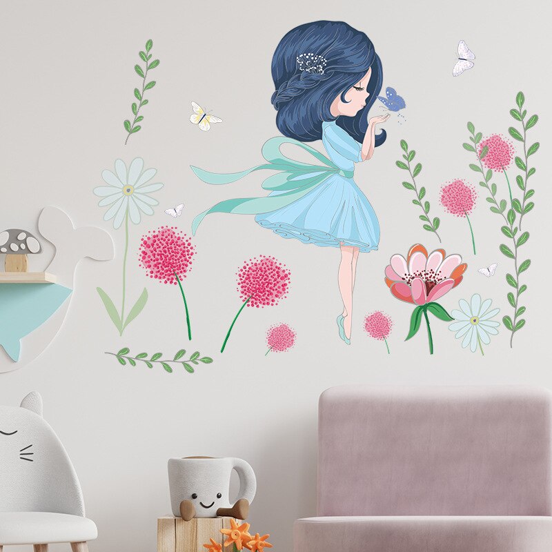 Wall Stickers For Girls DIY Flower Plants Mural Decals for Baby Room Kids Bedroom Girls Stickers Home Decor Child Girl Wallpaper