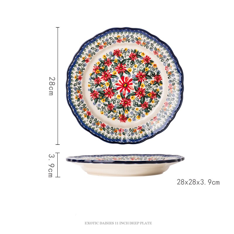 Vajilla de cerámica de Polonia para ensalada, juego de platos de tazón para platillo, plato de pescado de 13 pulgadas, tazón de fideos Binaural, olla de sopa de 2L: 11inch deep plate