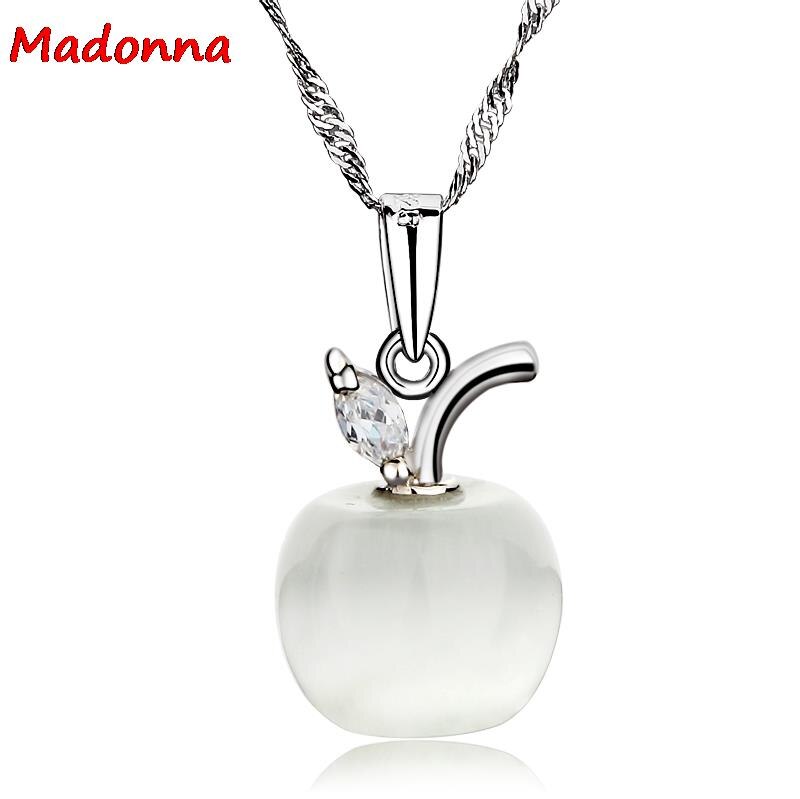 Pink White Apple Moonstone Floating silver plated Charm Pendant For Women cheap Jewelry Not have Chain: Silver Plated