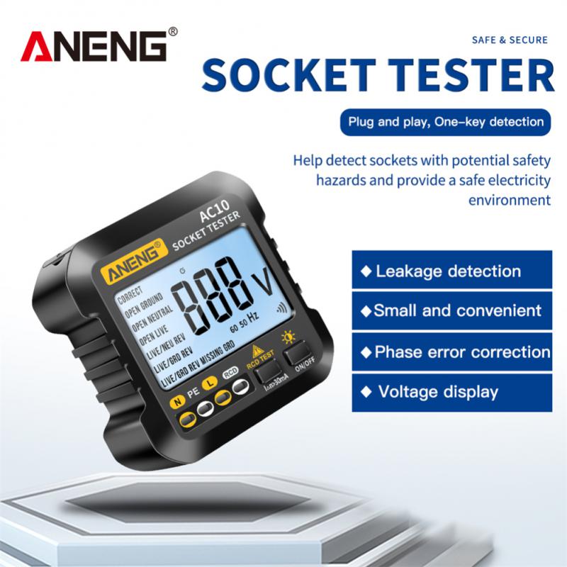 ANENG AC10 Socket Tester Plug Detector Zero Line Plug Polarity Phase Check Phase Detector US/EU Plug Multimeter Digital Tester