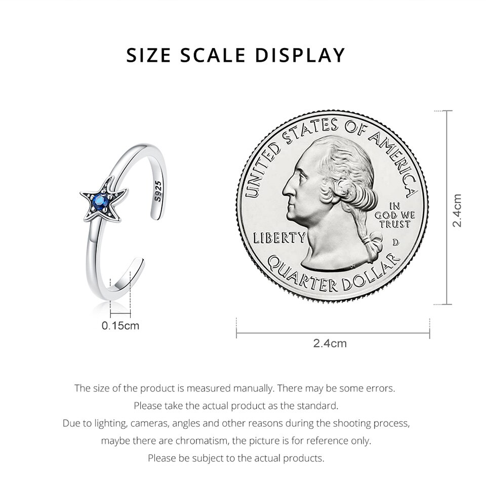 WOSTU 925 Sterling Splitter Ozean Seestern Einstellbare Ringe Dunkelblau Zirkon Finger Offenen Ring Für Weibliche Original Schmuck CQR818