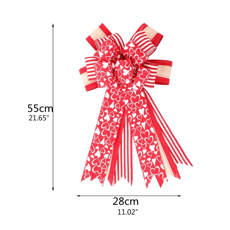 Q0KF Heart Printed Bow Pink DIY Valentine's Day Bows Decoration for Shop Garden Party