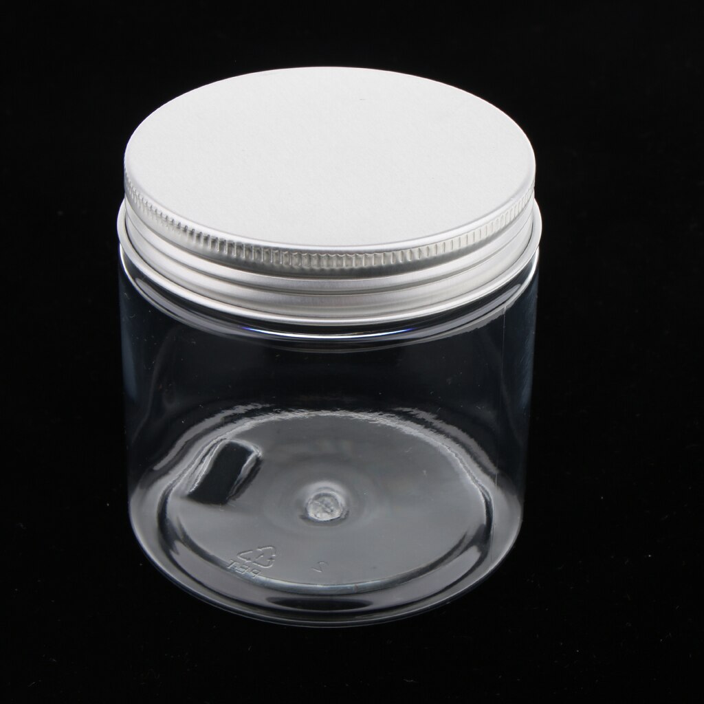 Set van 5 doorzichtige plastic potjes/potjes 200ml aluminium schroefblikken, make-upcontainers, lege flesjes voor lotion, balsem, tea tree-olie en honing.