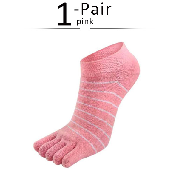 1 paire de chaussettes à cinq doigts en pur coton pour femme et fille, rayées, solides, , mignonnes, Harajuku, sans spectacle, avec orteils, offre spéciale: Rose