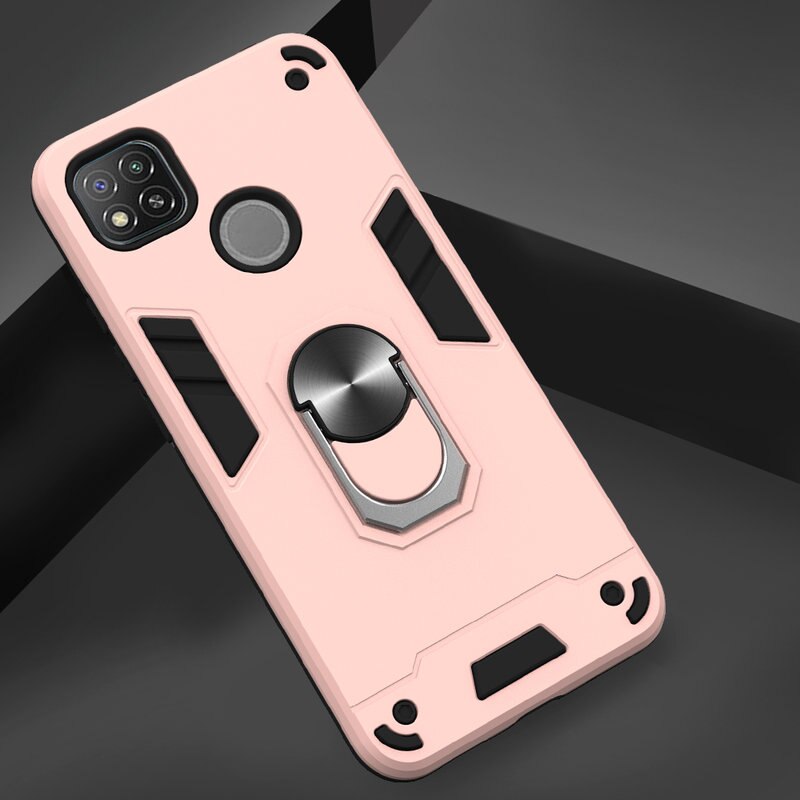 Xiaomi Redmi 9C Case Magnetische Metalen Ring Auto Case Voor Redmi 9C 9 C Silicon Hard Pc Armor Shockproof Bumper bescherming Back Cover: Rose Gold