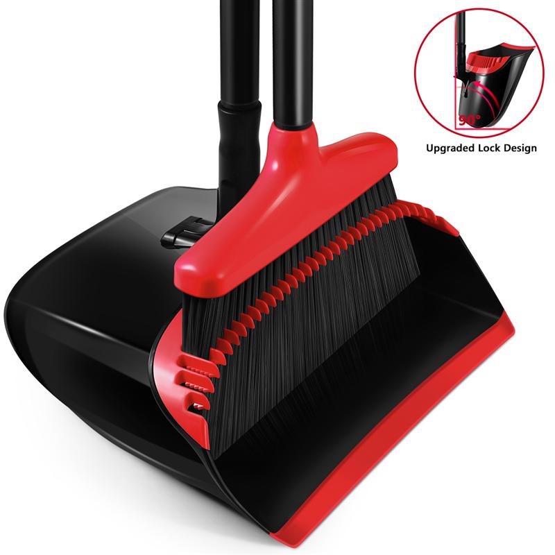 Broom And Dustpan Set Extendable Broomstick And Dust Pan For Home Kitchen Room Office Upgrade Card Slot Broom And Dustpan Set: Black and Red