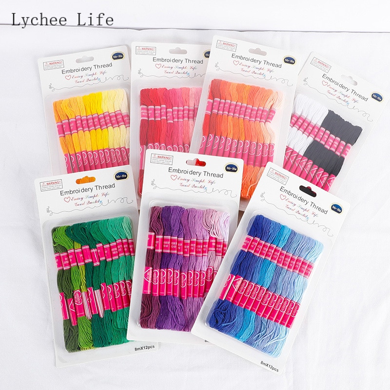 Lychee Life 12Pcs/lot Polyester Embroidery DIY Silk line Branch Similar Thread Cross Stitch Cotton Sewing Skeins Thread Material